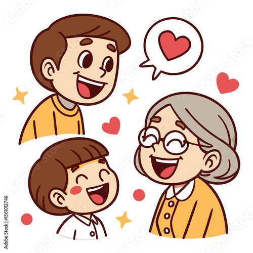 Happy family members with hearts and stars love happiness