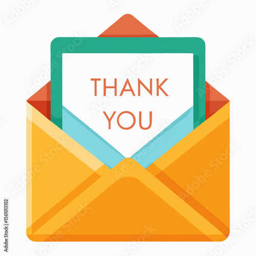 Orange envelope with thank you card and teal accent message communication
