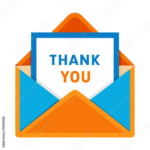 Open envelope with thank you message inside card paper