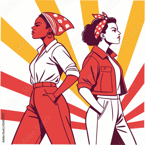 Two women in retro style with headscarves fashion headscarf