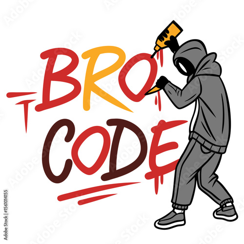 Graffiti style bro code lettering with figure urban street art