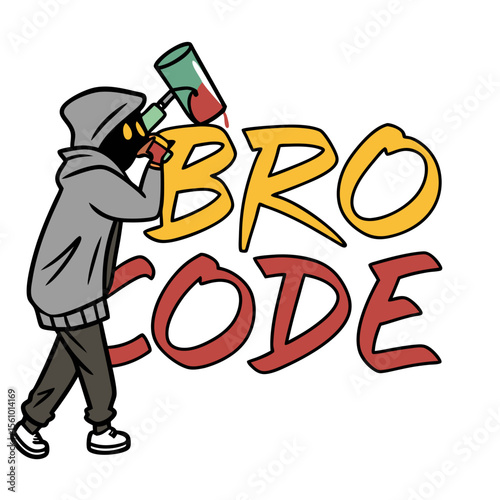 Graffiti artist painting bro code lettering spray paint