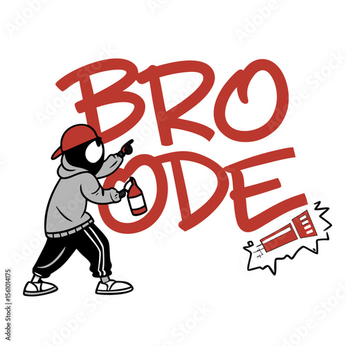 Graffiti style bro code lettering with character spray paint