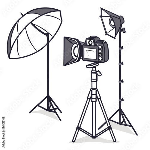 Camera and lighting equipment for studio photography vector