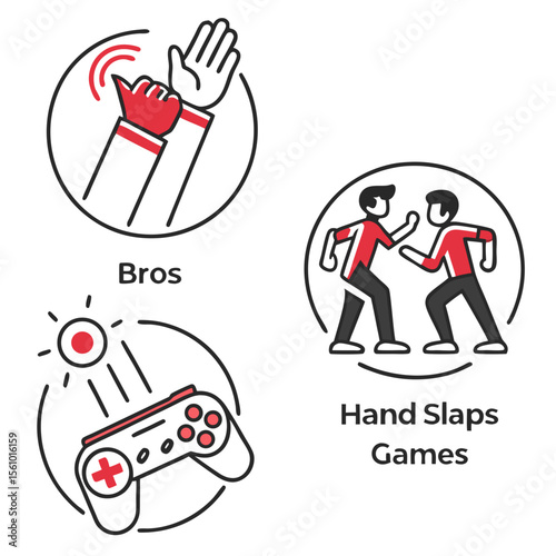 Two people playing hand slaps and video games bros competition