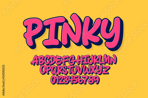 Vector of modern comical font and alphabet. Playful style font design, colorful childish alphabet, letters and numbers vector illustration