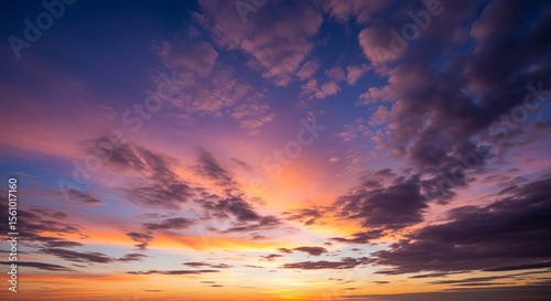 Breathtaking Sunset Sky with Vibrant Colors and Clouds Display