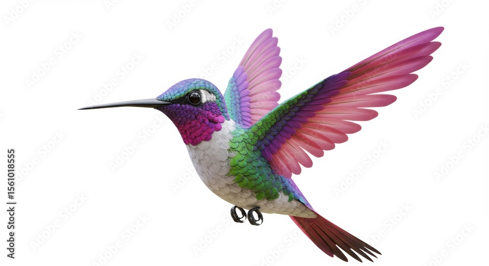 Fototapeta premium Colorful Hummingbird in Flight with Detailed Feather Patterns