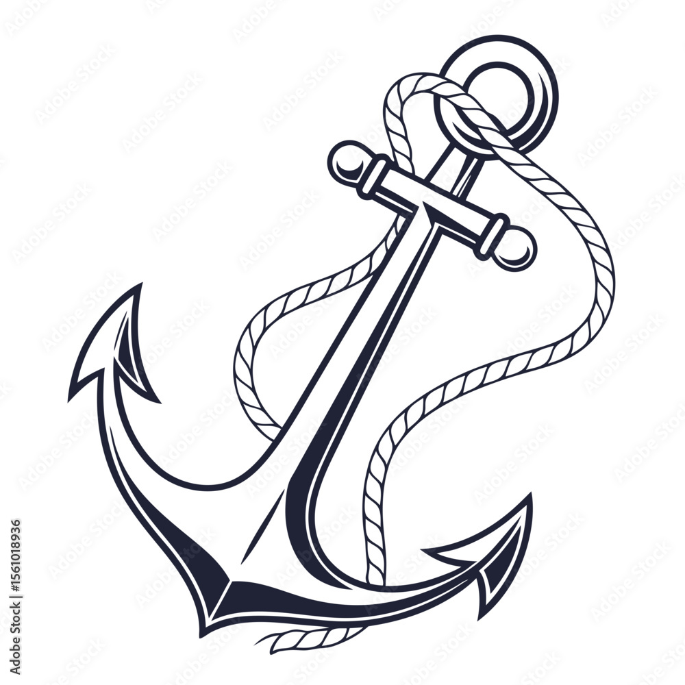 Naklejka premium Nautical Anchor with Rope maritime ocean