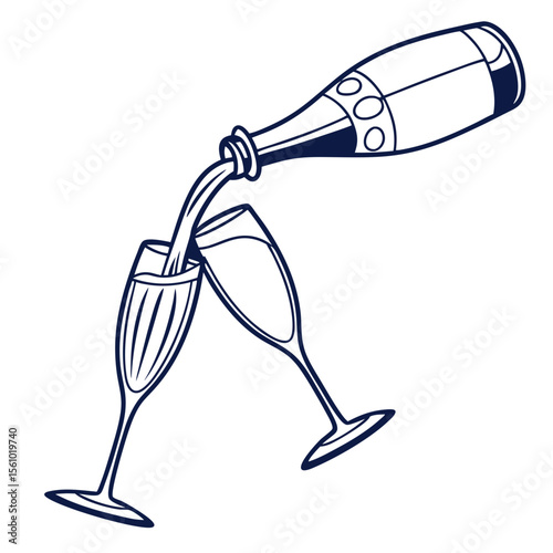 Pouring champagne into flutes bottle celebration