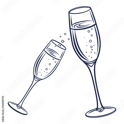 Two champagne flutes clinking together celebration