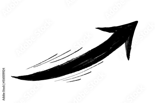 手書き風の勢いある上向きのモノクロ矢印