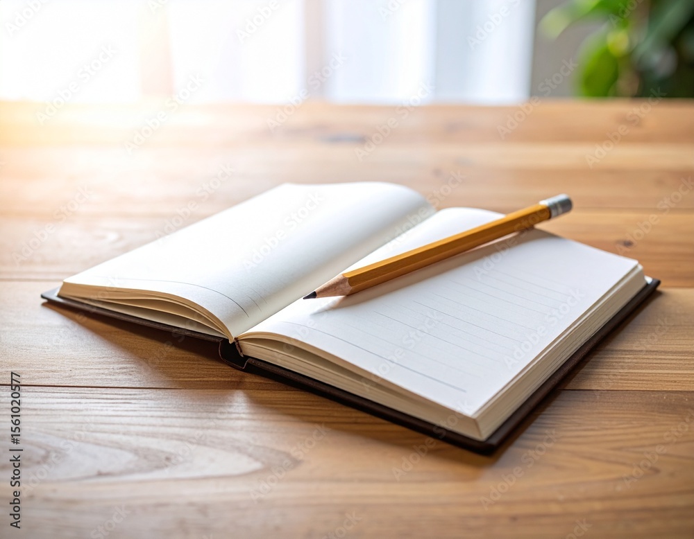 Naklejka premium One open notebook page with a single pencil