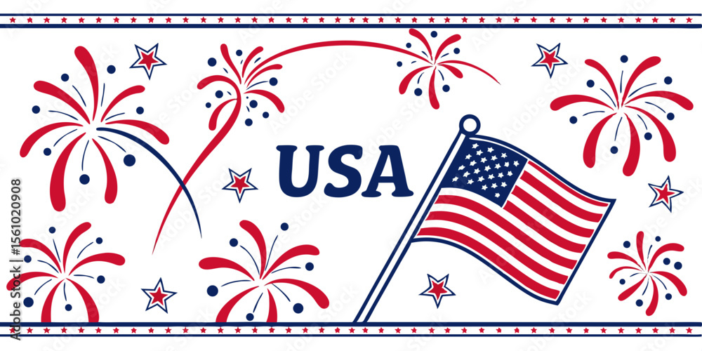 Obraz premium Festive usa independence day celebration with fireworks and american flag