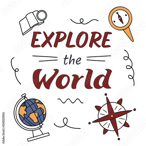 Explore the world typography with travel icons adventure