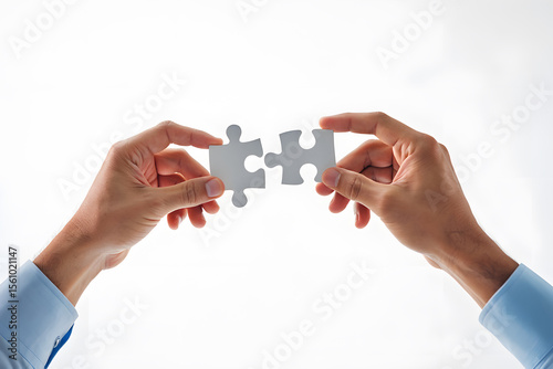 Hands holding puzzle pieces symbolizing teamwork and connection