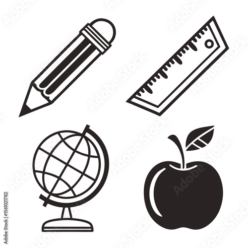 Pencil ruler globe apple icons education
