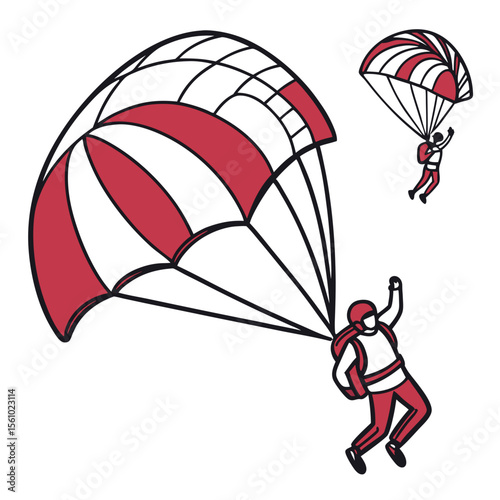 Skydivers with red and white parachutes skydiving sport