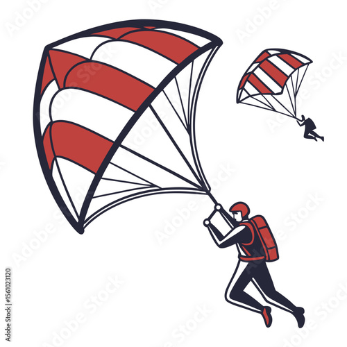 Skydiver with parachute skydiving extreme sport
