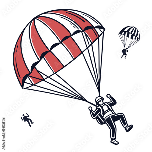 Skydivers with Red and White Parachutes skydiving sport
