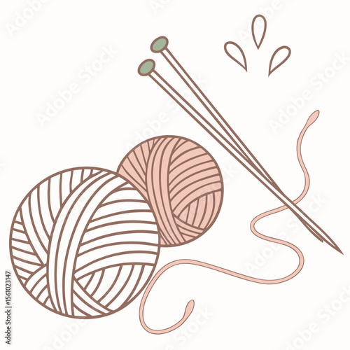 Knitting needles and yarn balls craft hobby