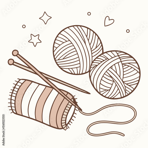 Cozy knitting supplies with stars and heart yarn needles