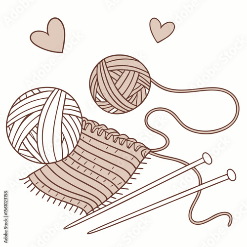 Cozy knitting with yarn needles and hearts craft hobby