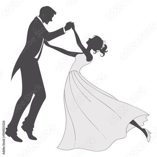 Elegant couple dancing in silhouette wedding bride