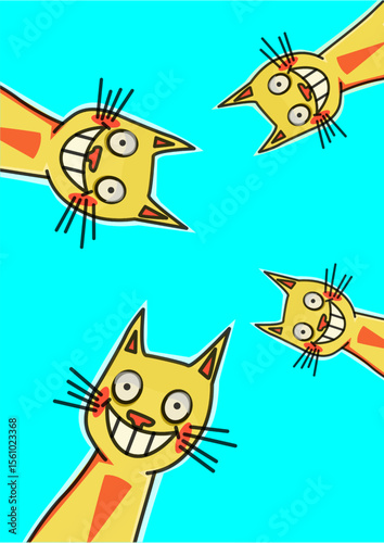 illustration of four yellow cats