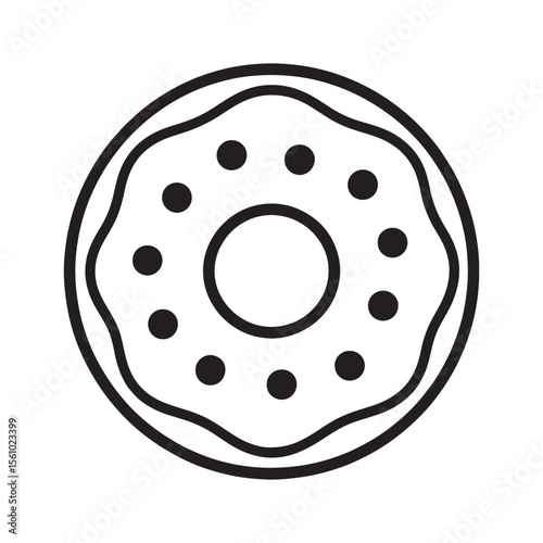 Minimalist Doughnut Delight A Sweet Treat Illustrated with Circular Form and Round Sprinkles in Black and White Design