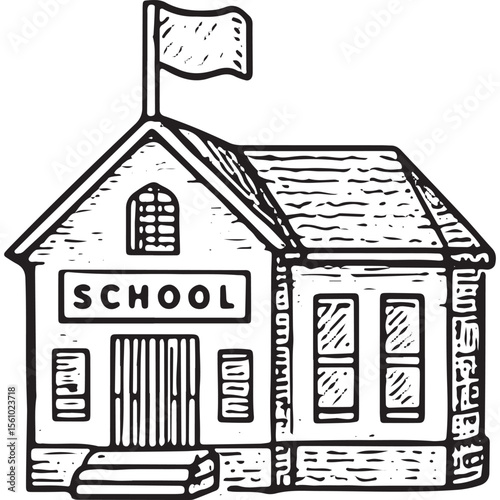 Check out this detailed hand-drawn school building illustration, great for educational and architectural designs