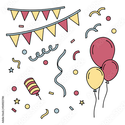 Festive balloons bunting confetti streamers party