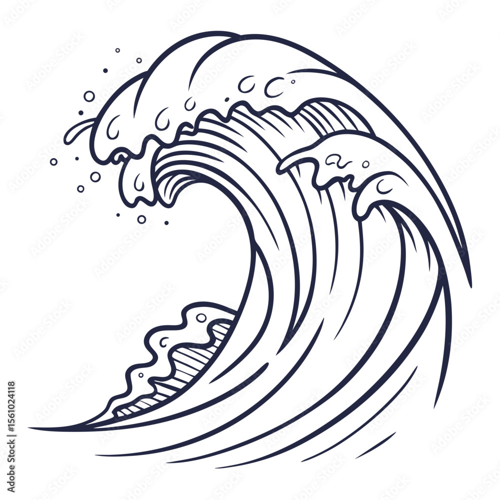 Naklejka premium Majestic ocean wave cresting with foam and bubbles