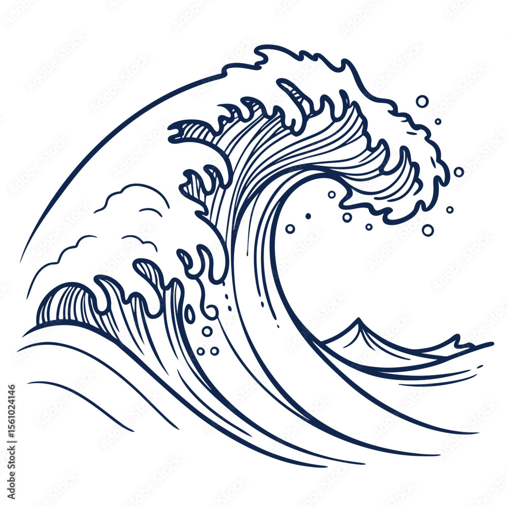 Naklejka premium Majestic ocean wave cresting with foamy spray water