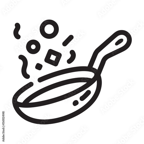 A Simple Illustration of a Pan with Cooking Food and Tasty Ingredients Stirred Together for a Delicious and Fresh Meal