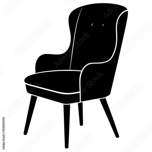 A black silhouette of a chair isolated on white background