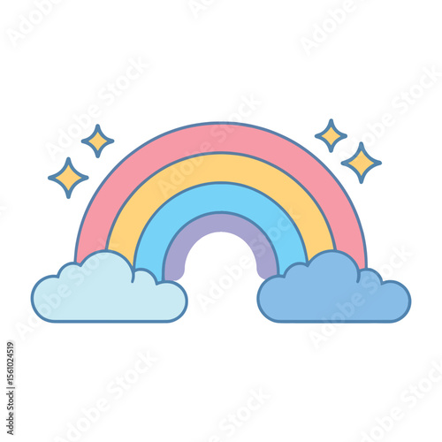 Pastel Rainbow with Clouds and Stars A Cheerful and Dreamy Composition for Children's Designs and Magical Themes