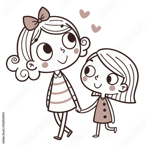 Two happy sisters walking together girls friendship