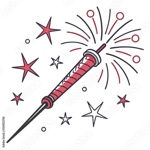 Festive sparkler with radiating stars fireworks celebration