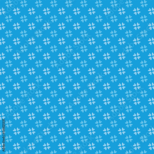 Flowers pattern doodle shapes motif continuous classic blue background. Modern floral fabric design textile swatch ladies dress, men's shirt all over print block.