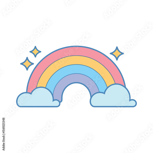 Charming Rainbow Illustration with Clouds and Stars A Whimsical Design for Children and Dreamers