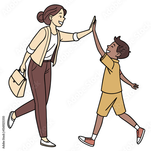 Happy teacher and student high five illustration success