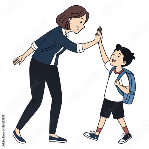 Teacher student high five success celebration vector