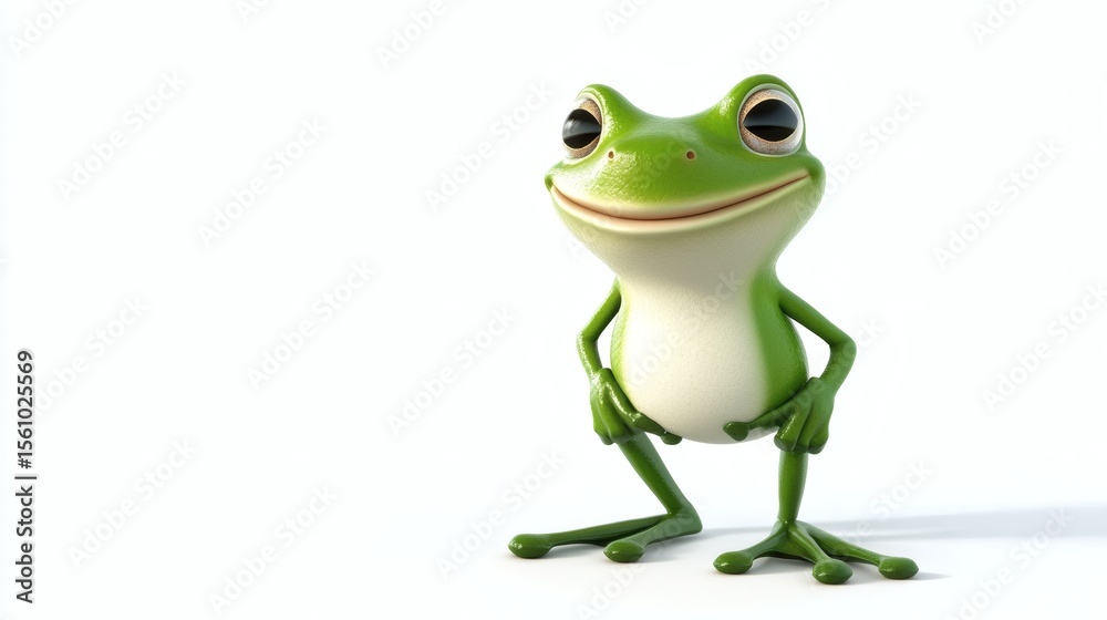 Obraz premium A Cheerful Green Frog Posing On A Clean White Background