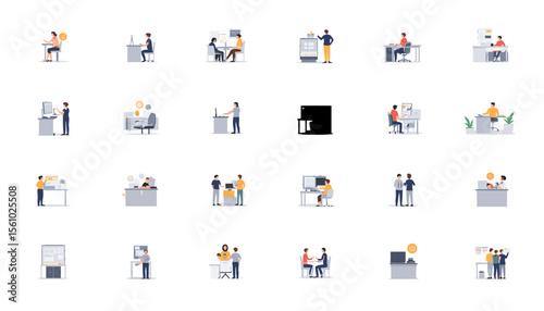 Office employees working together and engaging in various tasks  