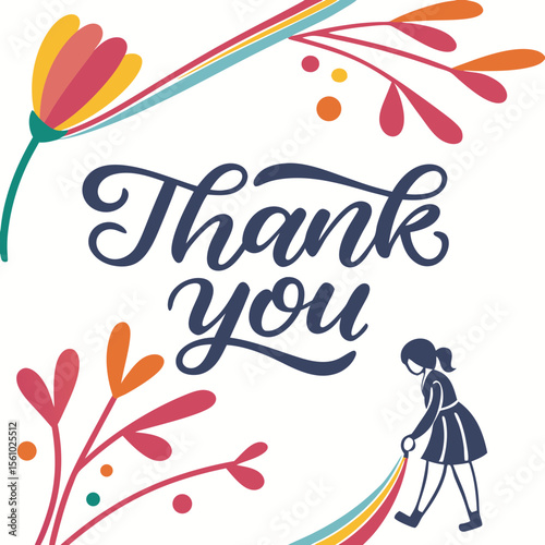 Thank you floral and person brush strokes watercolor