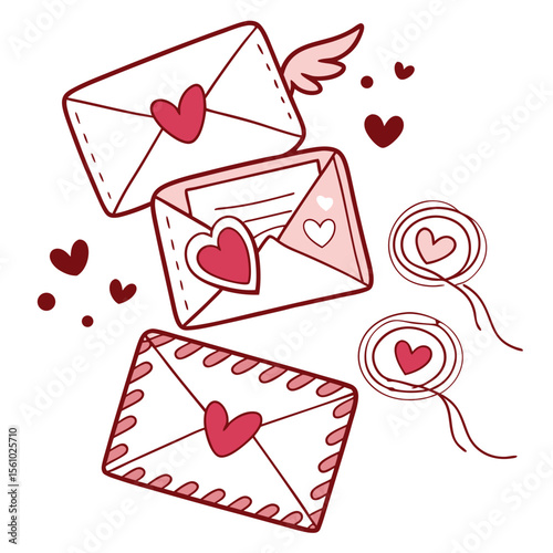 Love letters with hearts and wings envelopes romantic