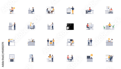 Various people working in office environments with modern technology  