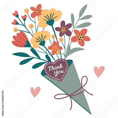 Floral bouquet with thank you and hearts flowers