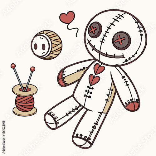 Voodoo doll with sewing accessories needle thread